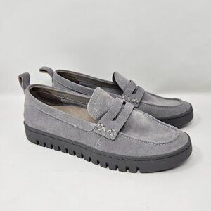 Vionic Women Size 7 Gray Hybrid Uptown Penny Leather Loafer Comfort Shoes
